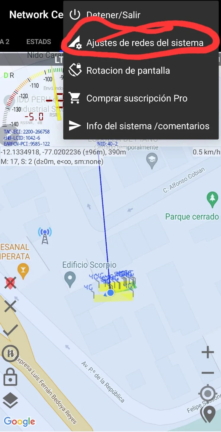 Detalle de la conexión con la estación base
